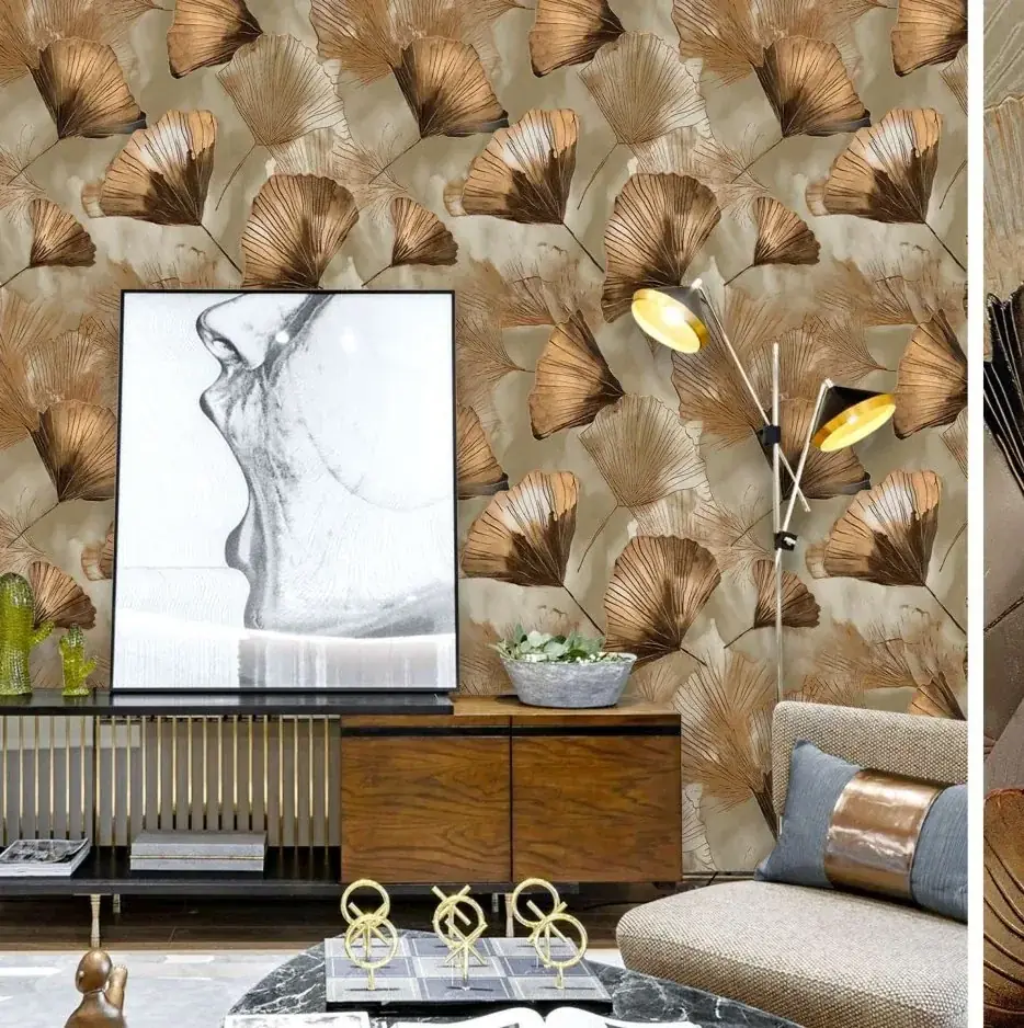 Warm Metallic Leaf wallpaper design by Tridant Wallpaper in Greater Noida West
